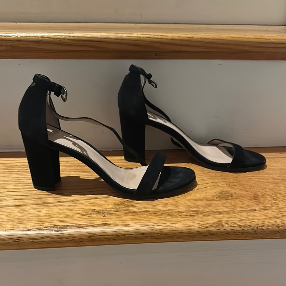Stuart Weitzman Black Strappy Block Heel Sandals